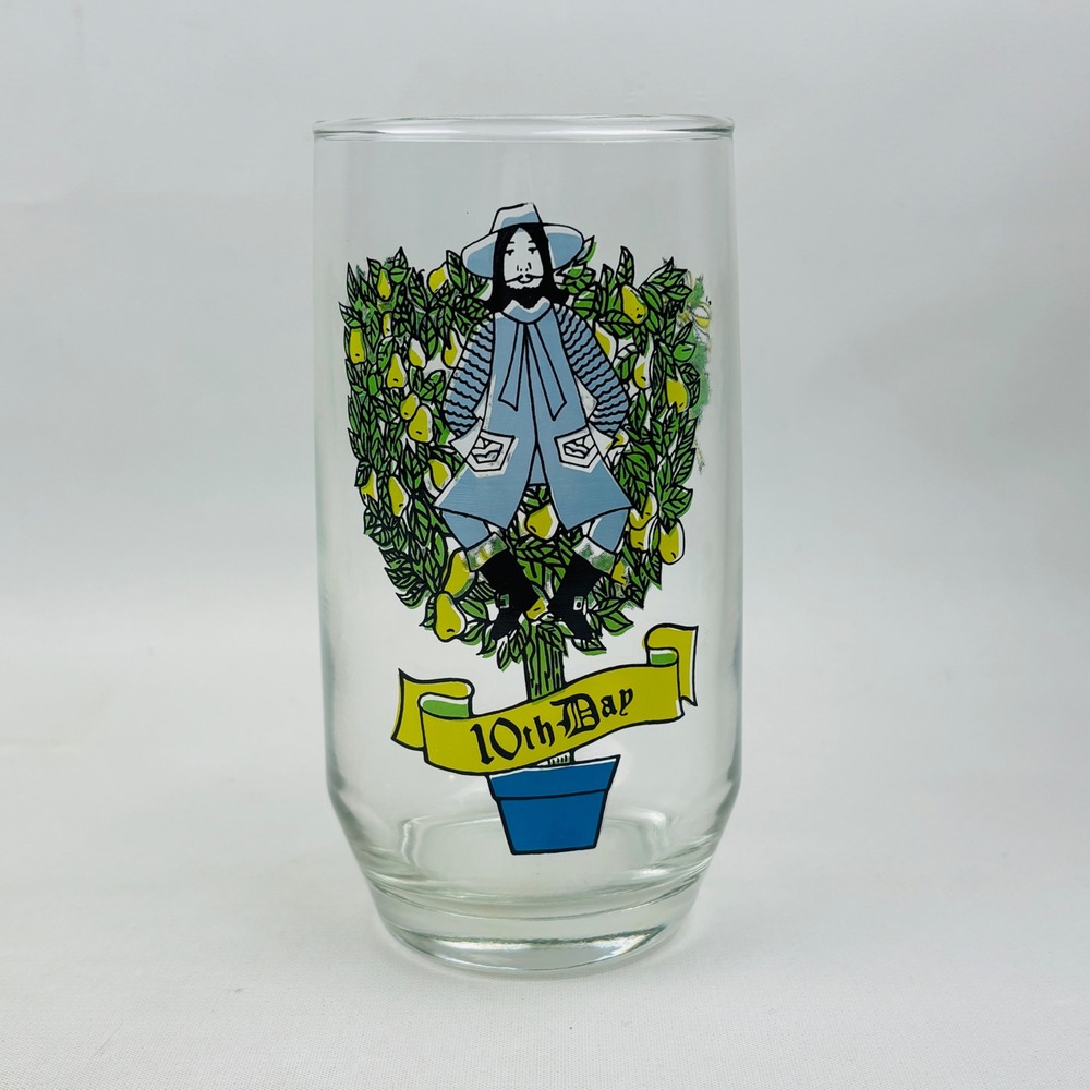 Vintage 12 Days of Christmas 10th Day Ten Lords A Leaping Drinking Glass Tumbler